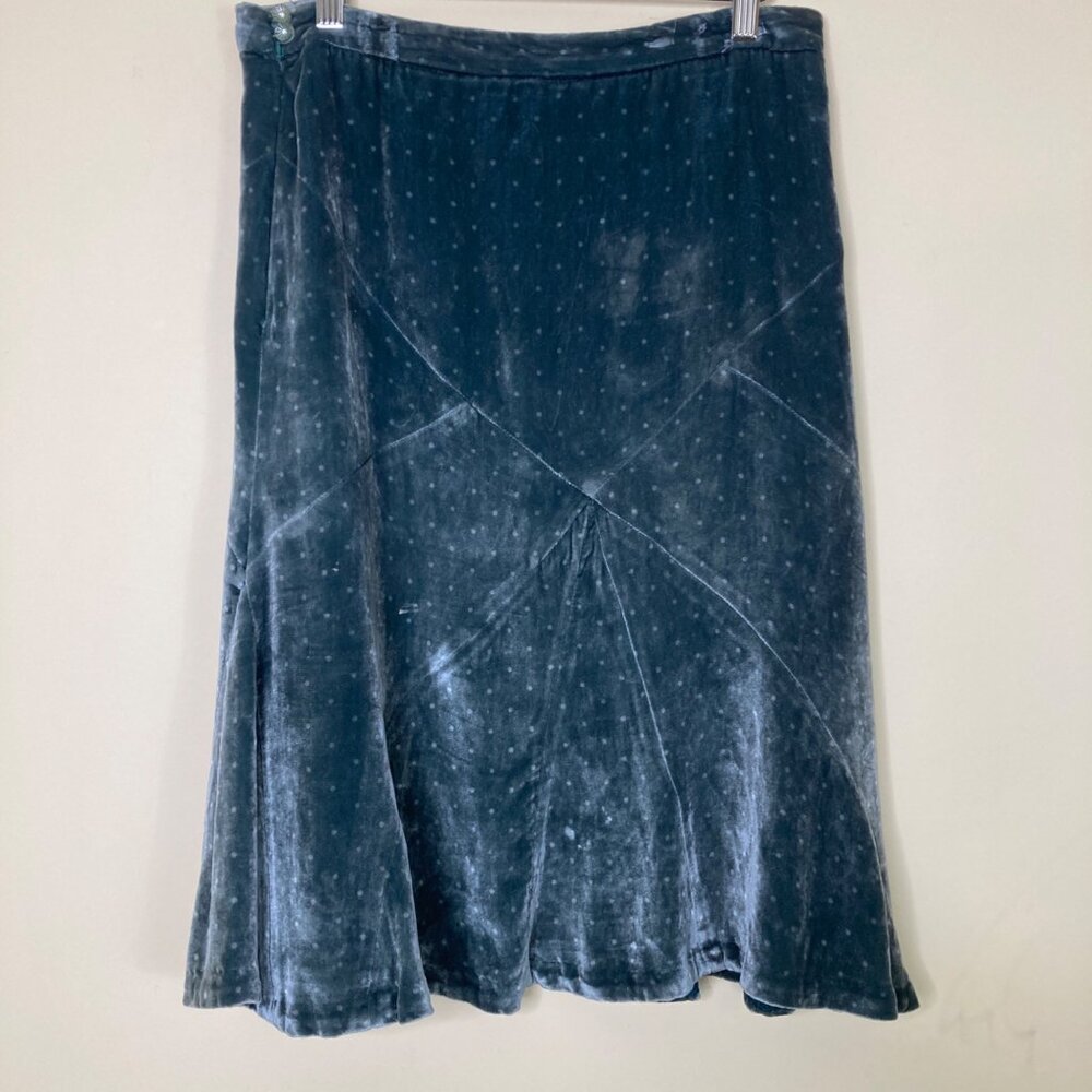 Marc Jacobs Green Velvet Polka Dot Midi Skirt 8 Rayon Silk Blend Whimsigoth - Picture 2 of 9